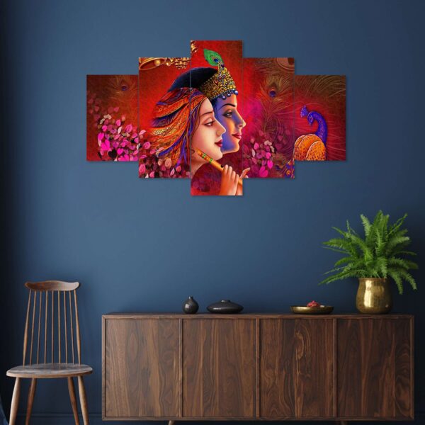 Radhe Krishna Set of Five 3D Framed Paintings for Wall Decoration – Ideal for Home, Living Room, and Bedroom (75 x 43 CM)