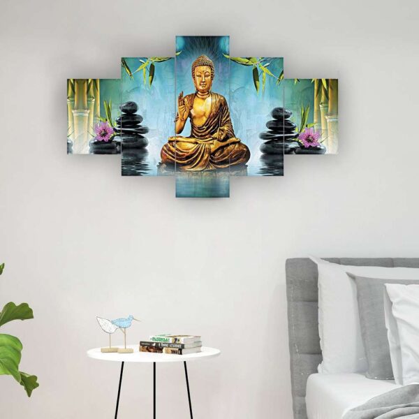 Buddha Set of Five 3D Framed Paintings for Wall Decoration – Ideal for Home, Living Room, and Bedroom (75 x 43 CM)